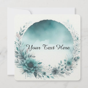 Blumenkranz mit türkisfarbenem Aquarellhintergrund Einladung