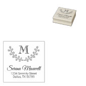 Blumenkranz, Monogramm-Blume-Zweig-2-Adresse Gummistempel (Stempel)