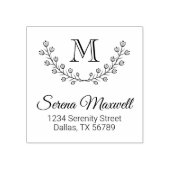 Blumenkranz, Monogramm-Blume-Zweig-2-Adresse Gummistempel (Prägung)