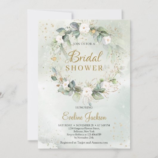 Blumenkranz Rosengrün Eukalyptus Einladung (Vorderseite)