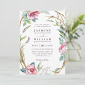 Blumenkranz Rustikal QR Code Hochzeit Einladung (Stehend Vorderseite)