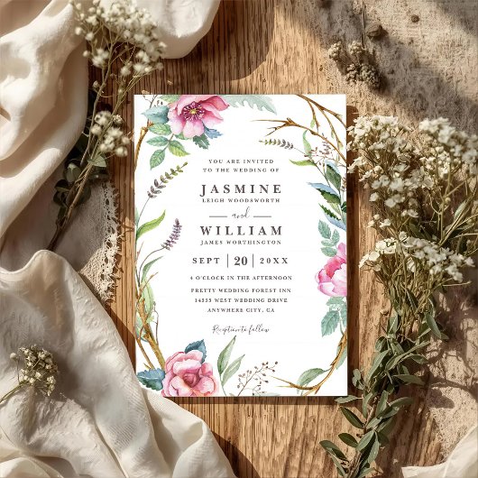 Blumenkranz Rustikal QR Code Hochzeit Einladung