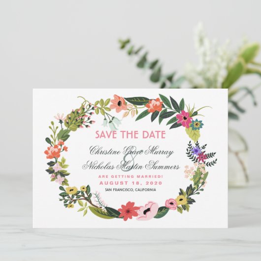 Blumenkranz Save the Date Einladung (Stehend Vorderseite)