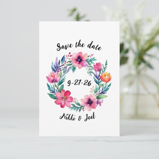 Blumenkranz Save the Date Karte (Stehend Vorderseite)