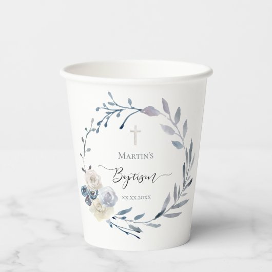 Blumenkranz Taufen Papiertasse Pappbecher (Rückseite)