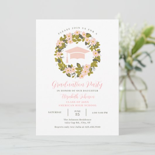 Blumenkranz und Abschluss der Kappe Einladung (Stehend Vorderseite)