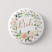 Blumenkranz und grüne Blätter, Polka dot Bride Button (Vorderseite)