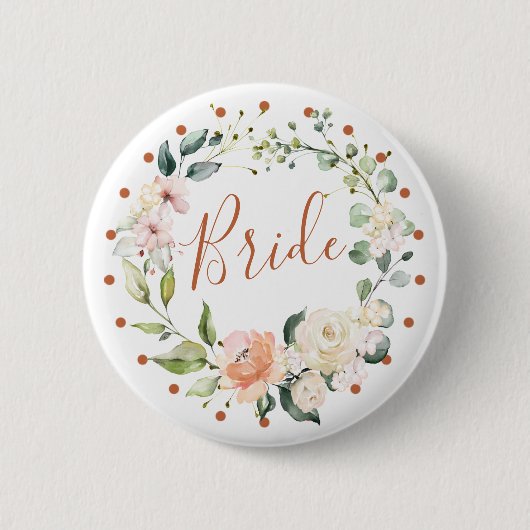 Blumenkranz und grüne Blätter, Polka dot Bride Button (Vorderseite)