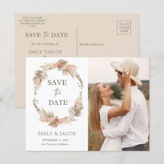 Blumenkranz von Boho Save the Date Postkarte
