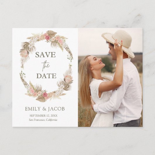 Blumenkranz von Boho Save the Date Postkarte (Vorderseite)