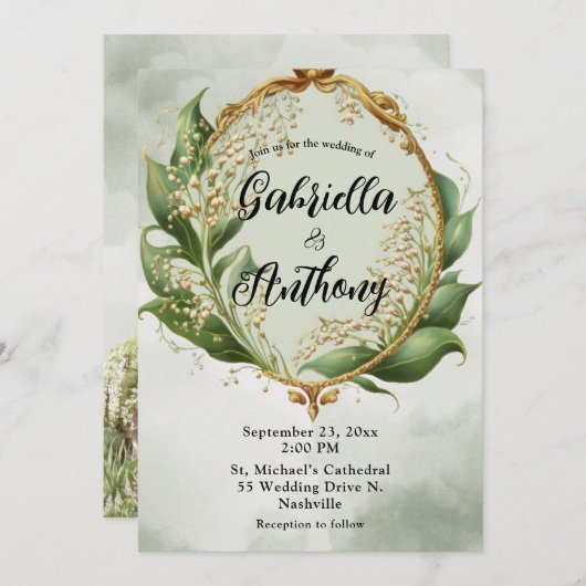 Blumenkraut Hochzeiten Lilien des Tals Einladung (Vorne/Hinten)