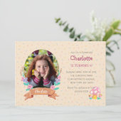 Blumenkraut-Kindergeburtstag-Foto Einladung (Stehend Vorderseite)