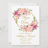 Blumenkraut mit Aquarellfarbe Save the Date Rosa G (Vorderseite)