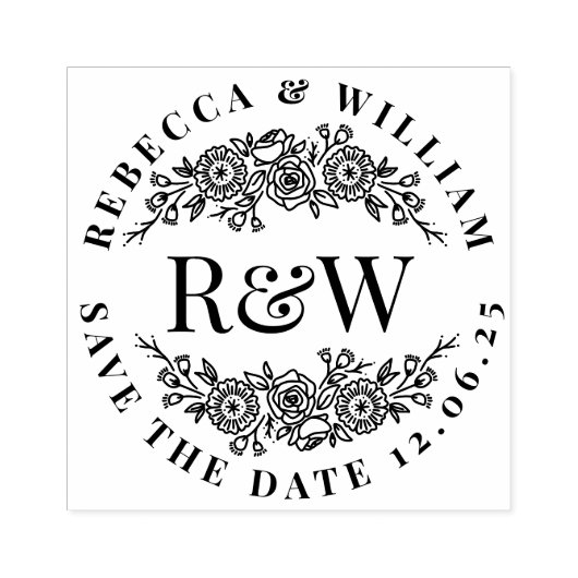 Blumenkraut-Monogramm Save the Date Gummistempel (Prägung)