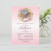 Blumenkraut Pink BAPTISM GIRL| FOTO Einladung (Stehend Vorderseite)