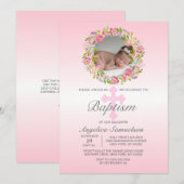 Blumenkraut Pink BAPTISM GIRL| FOTO Einladung (Vorne/Hinten)