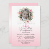 Blumenkraut Rosa Erster Heiliger Kommune GIRL Einladung (Vorne/Hinten)