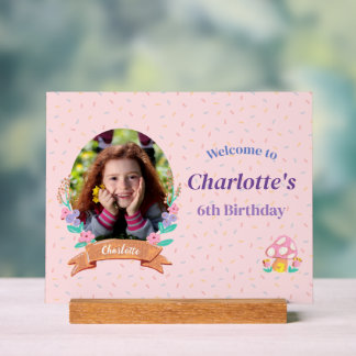 Blumenkraut Rosa Kindergeburtstag Foto Willkommen Acrylschild