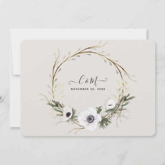 Blumenkraut Rustikale, grau-weiße virtuelle Hochze Einladung (Rückseite)