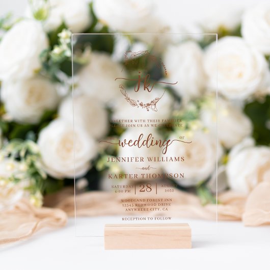 Blumenkraut Terracotta Monogram Foto Wedding Acryleinladungen