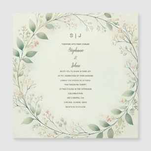 Blumenkraut Wappen Monogram Sage Green Wedding Magneteinladung