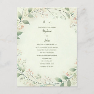 Blumenkraut Wappen Monogram Sage Green Wedding Postkarte
