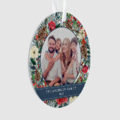 Blumenkraut Weihnachten Personalisiertes Foto Blau Ornament (Vorderseite)