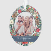 Blumenkraut Weihnachten Personalisiertes Foto Blau Ornament (Vorderseite)