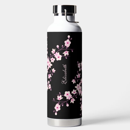 Blumenkrebs Blossom | Pink Black Monogram Trinkflasche (links)
