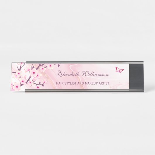 Blumenkrebs Blossom Rosa Marmorhaar und Schminke Schreibtischnamensplakette (Vorderseite )