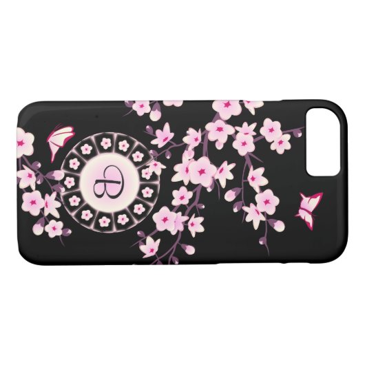Blumenkrebs Blossom Rosa Schwarze Monogramm Case-Mate iPhone Hülle (Rückseite (Horizontal))