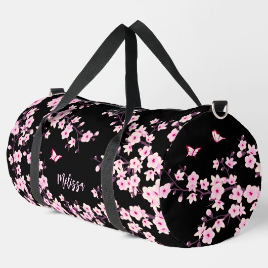 Blumenkrebs Blossom Schwarz-Pink-Monogramm Duffle Bag (Linke Ecke)