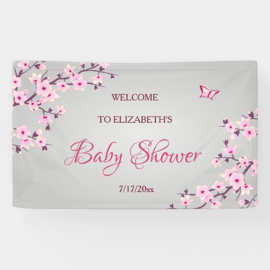 Blumenkrebs Blüten Rosa Graue Babydusche Banner (Horizontal)