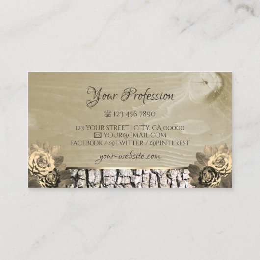 Blumenkrebse Rose Naturholz-Körner-Baumrinde Visitenkarte (Rückseite)