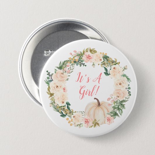 Blumenkreide Pumpkin Es ist ein Mädchen Button (Vorne & Hinten)