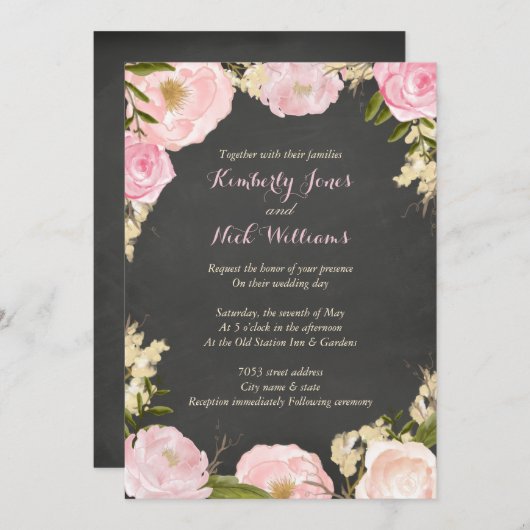 Blumenkreide Rose Wreath Chalkboard Einladung (Vorne/Hinten)