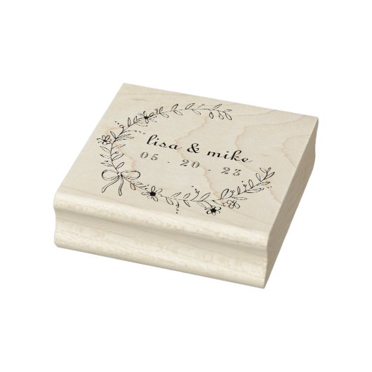 Blumenkreide und Bow Kranz - individuelle Paarname Gummistempel (Stempel)