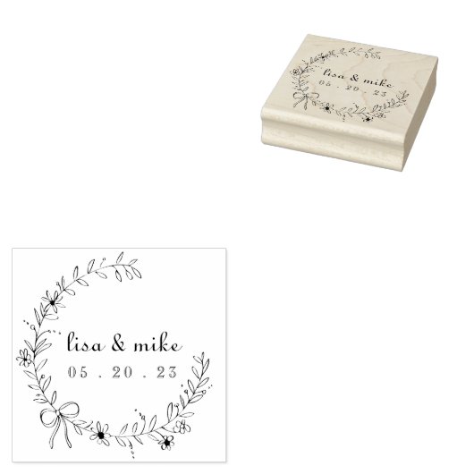Blumenkreide und Bow Kranz - individuelle Paarname Gummistempel (Stempel)