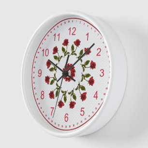 Blumenkreis der Roter Rosen, weißes Gitter-Muster Wanduhr