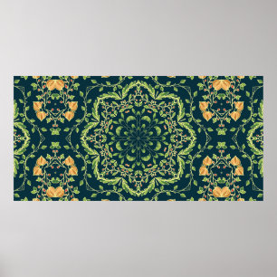 Blumenkreismuster mit Blume, Zweigen, Blätter Poster