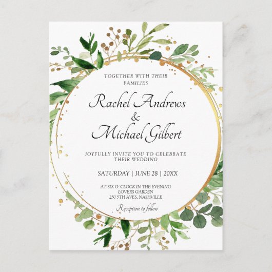 BlumenkreŌ Grünes Gold Hochzeit Einzeit Postkarte (Vorderseite)