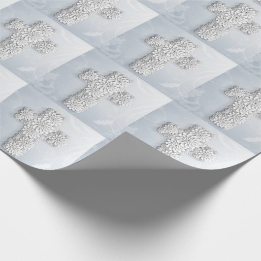 Blumenkreuz auf Himmlischem Blau Geschenkpapier (Ecke)
