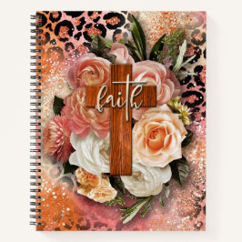 Blumenkreuz auf Pfirsichrosa Glitzer Leopard druck Notizblock