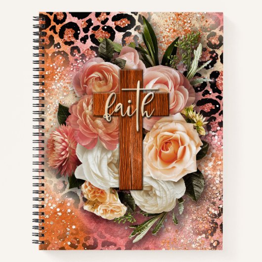 Blumenkreuz auf Pfirsichrosa Glitzer Leopard druck Notizblock (Vorderseite)