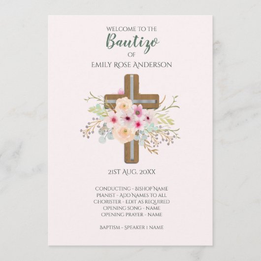 Blumenkreuz BAUTIZO Bautismo Taufprogramm Programm (Vorderseite)