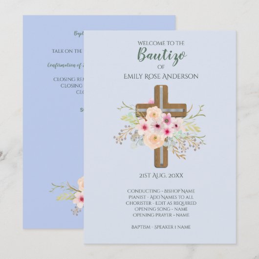 Blumenkreuz BAUTIZO Bautismo Taufprogramm Programm (Vorne/Hinten)