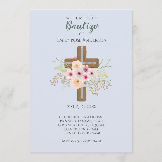 Blumenkreuz BAUTIZO Bautismo Taufprogramm Programm (Vorderseite)