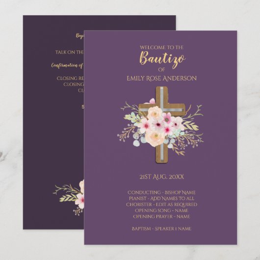 Blumenkreuz BAUTIZO Bautismo Taufprogramm Programm (Vorne/Hinten)