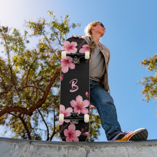 Blumenkreuz Blossom Monogram Black Pink Girl Skateboard (Außenbereich 1)