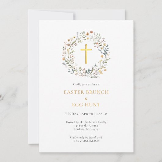 Blumenkreuz-Brunch & Eierjagd Einladung (Vorderseite)